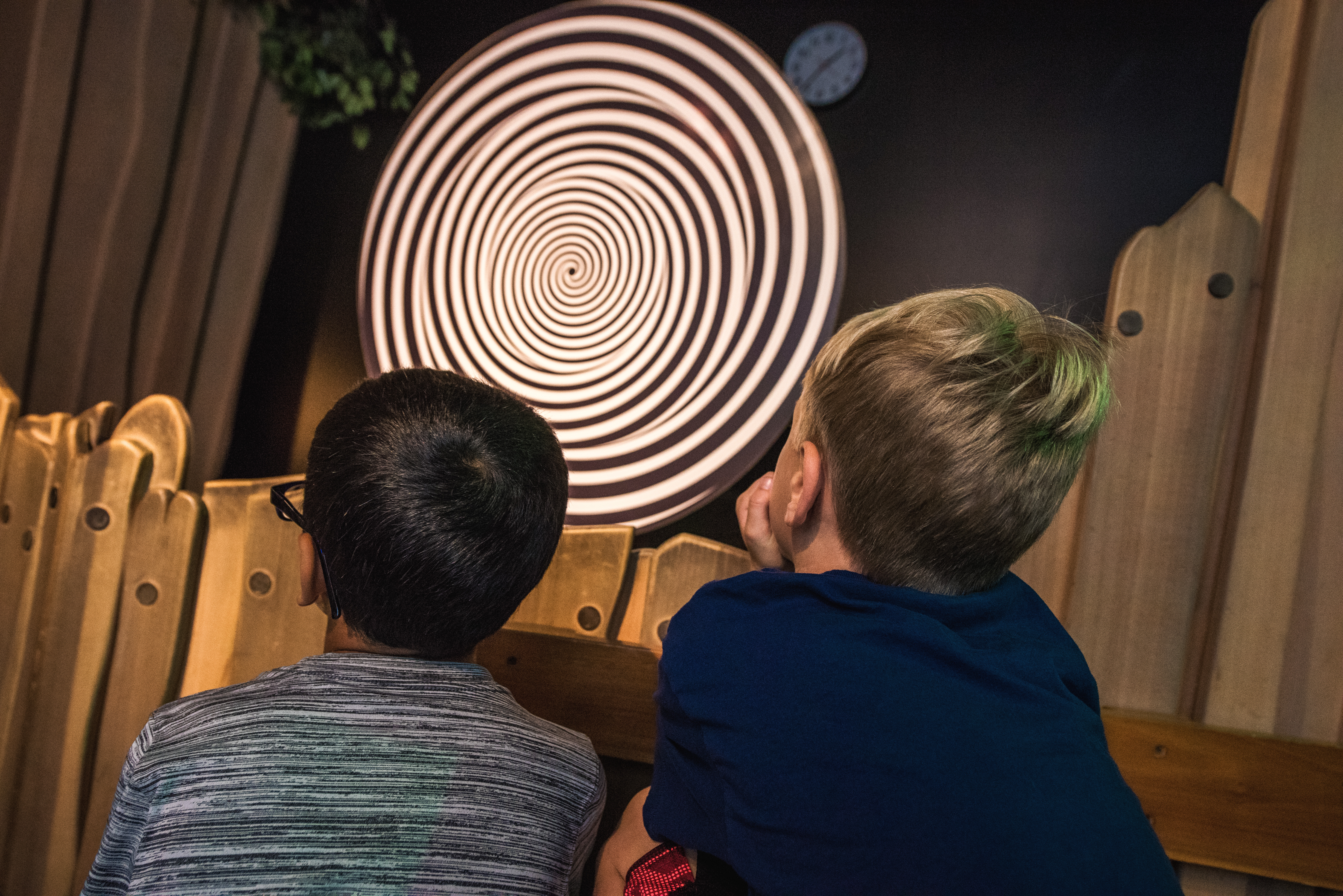 children staring at an optical illusion